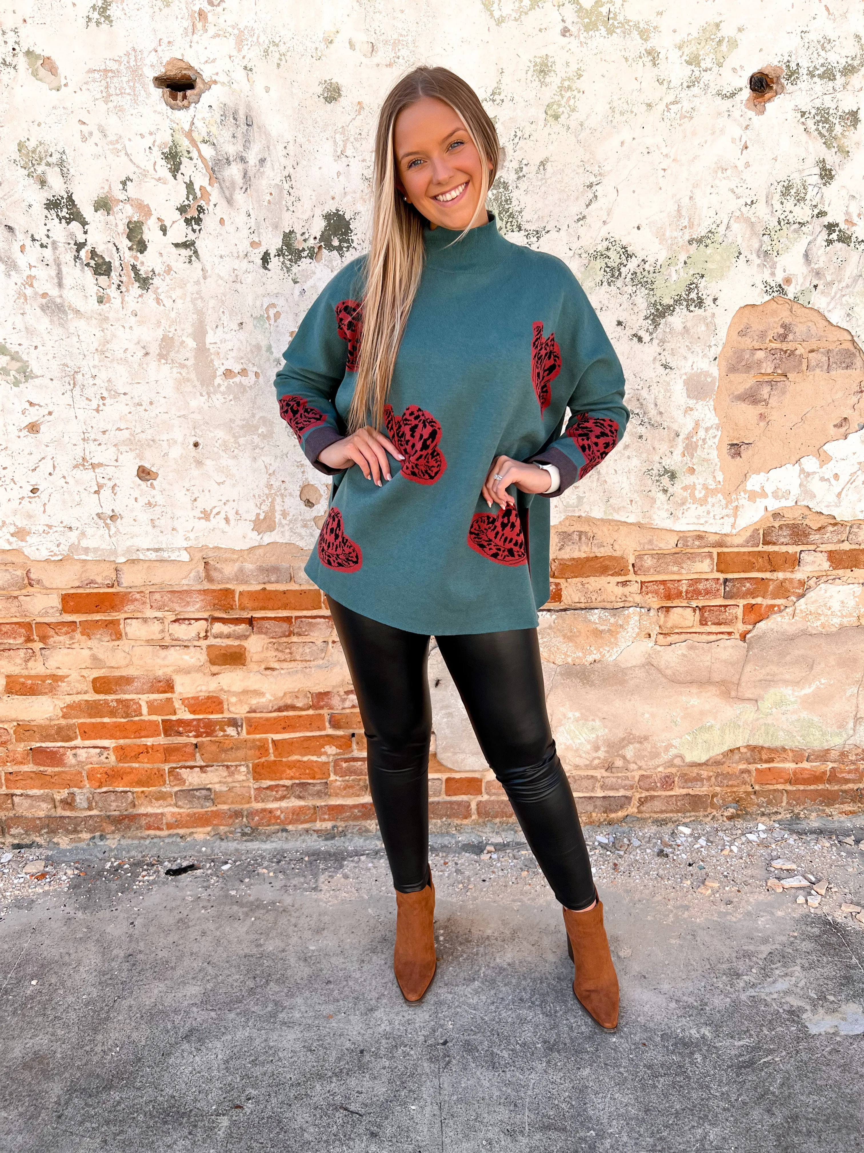 Alexandra Cowboy Hat Mock Neck Long Sleeve Sweater Top