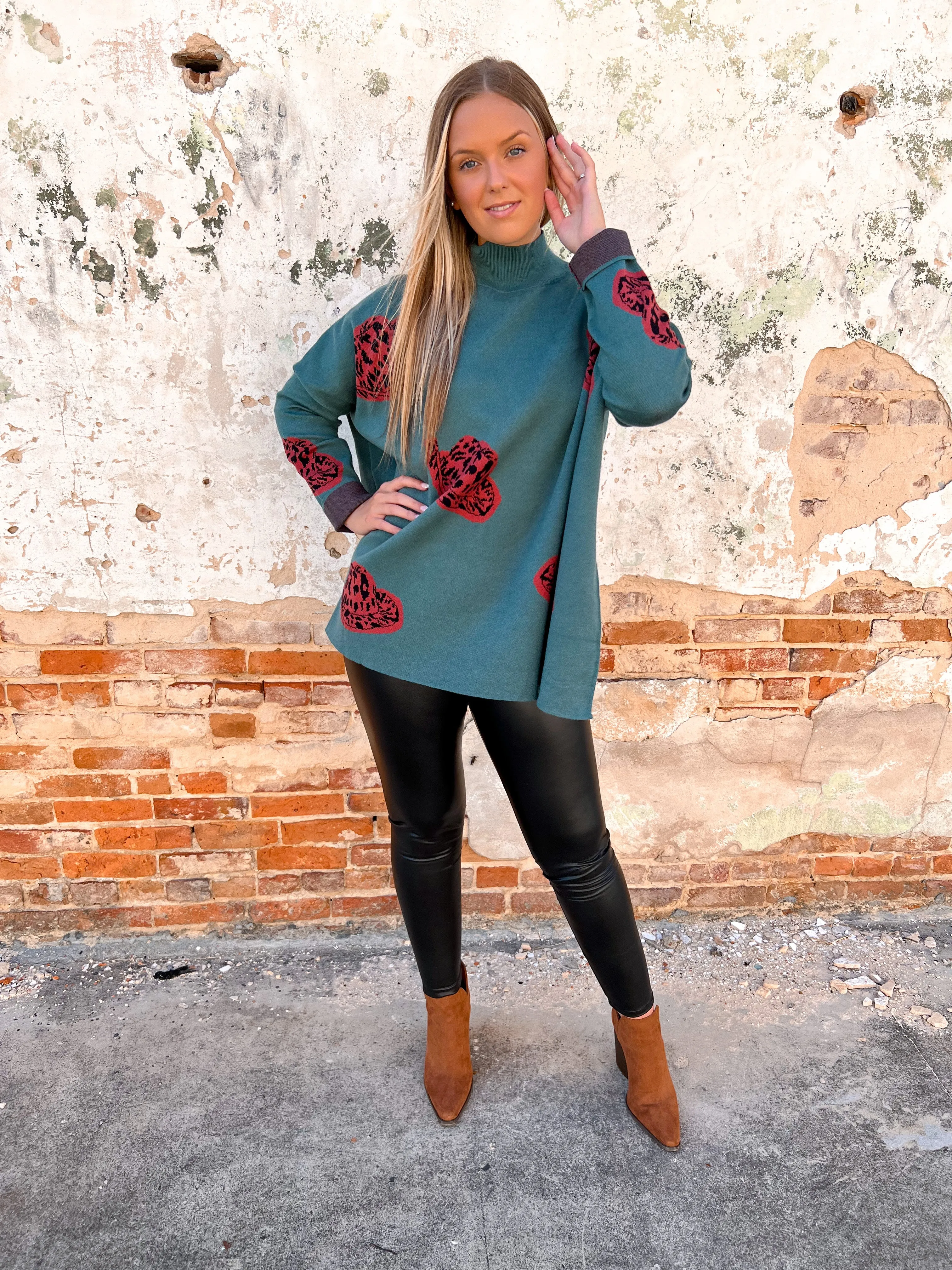 Alexandra Cowboy Hat Mock Neck Long Sleeve Sweater Top