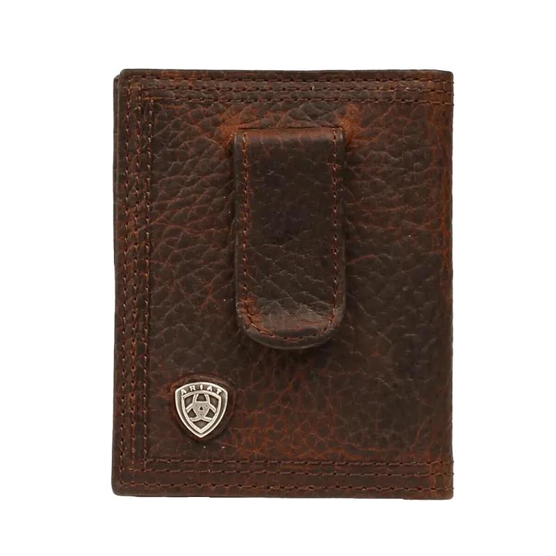 Ariat Performance Work Dark Brown Front Pocket Money Clip Bi-Fold Wallet