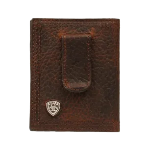 Ariat Performance Work Dark Brown Front Pocket Money Clip Bi-Fold Wallet
