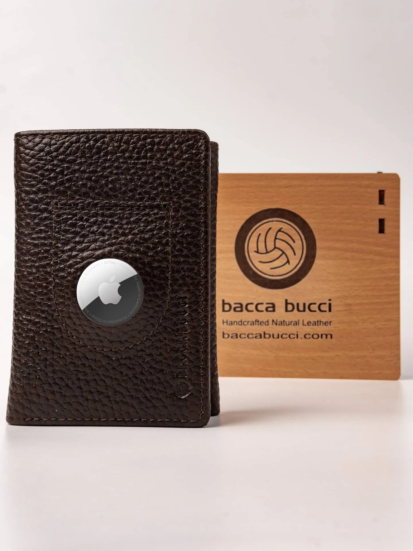 Bacca Bucci Trifold Leather Wallet with AirTag Holder (Only Wallet)