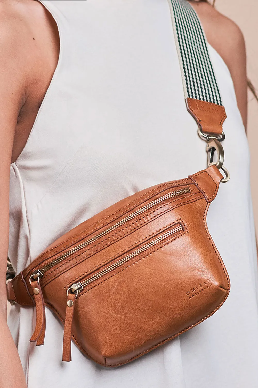 Beck's Bum Bag Cognac Checkered Stromboli Leather