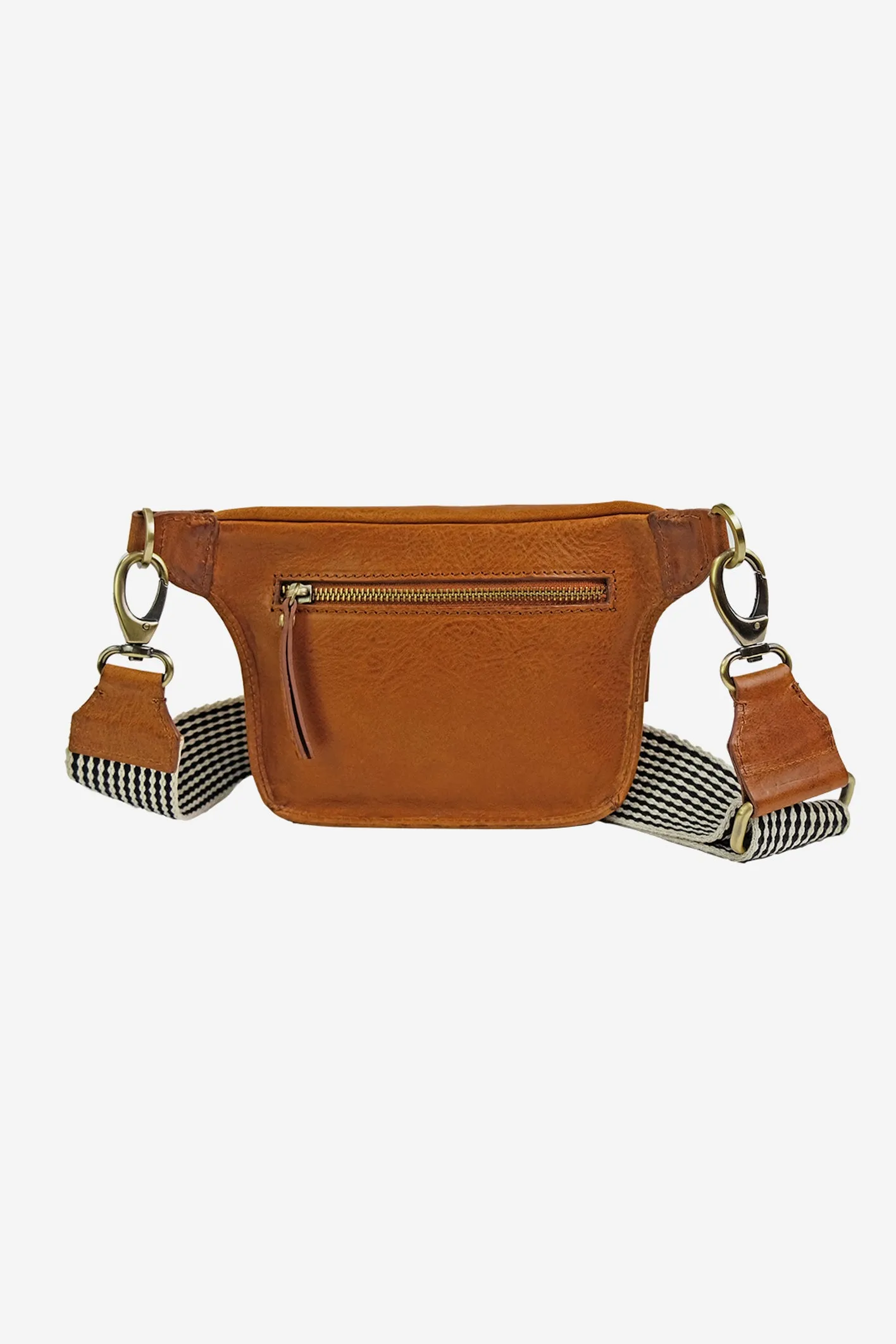 Beck's Bum Bag Cognac Checkered Stromboli Leather
