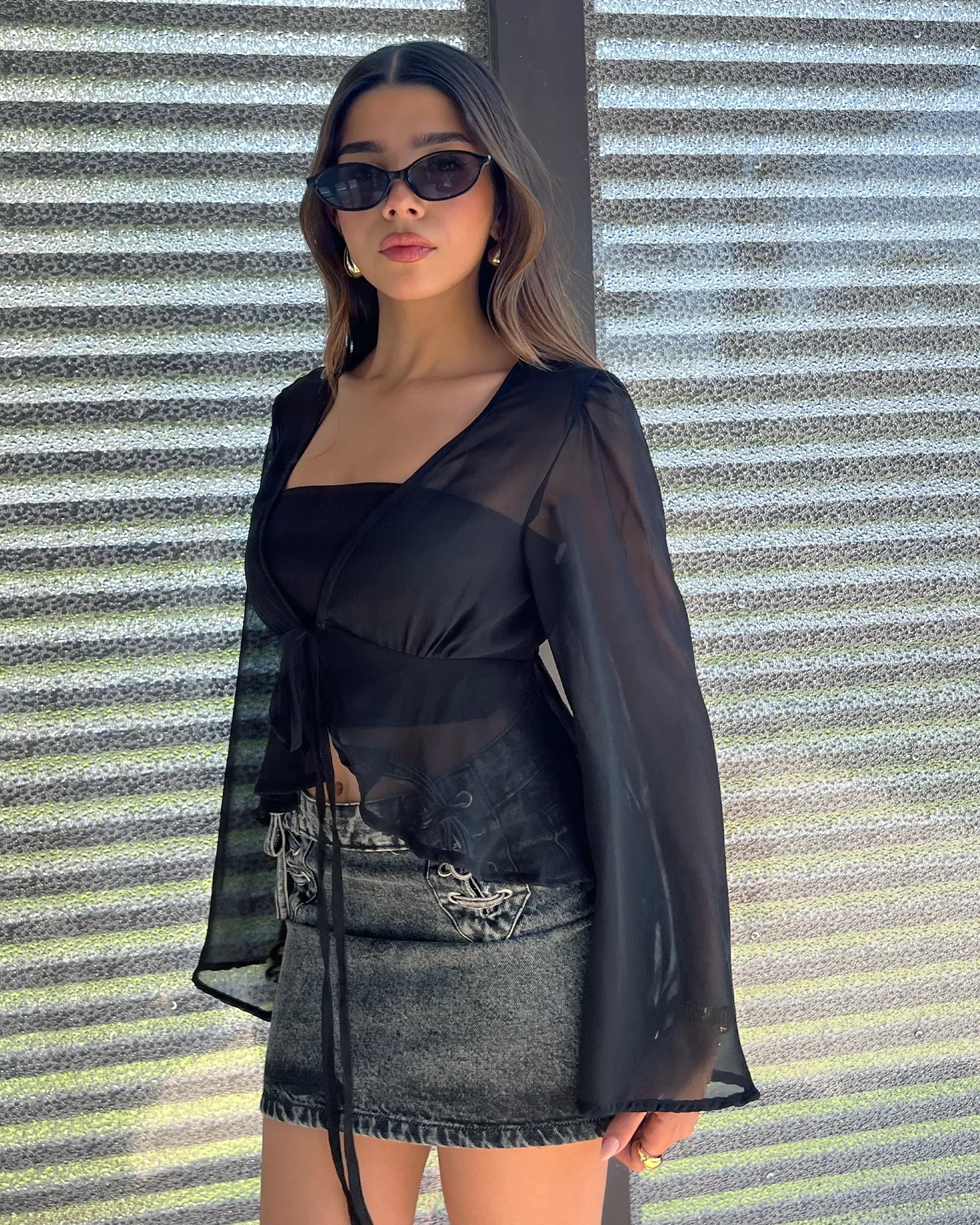 Black Ruffled Chiffon Top