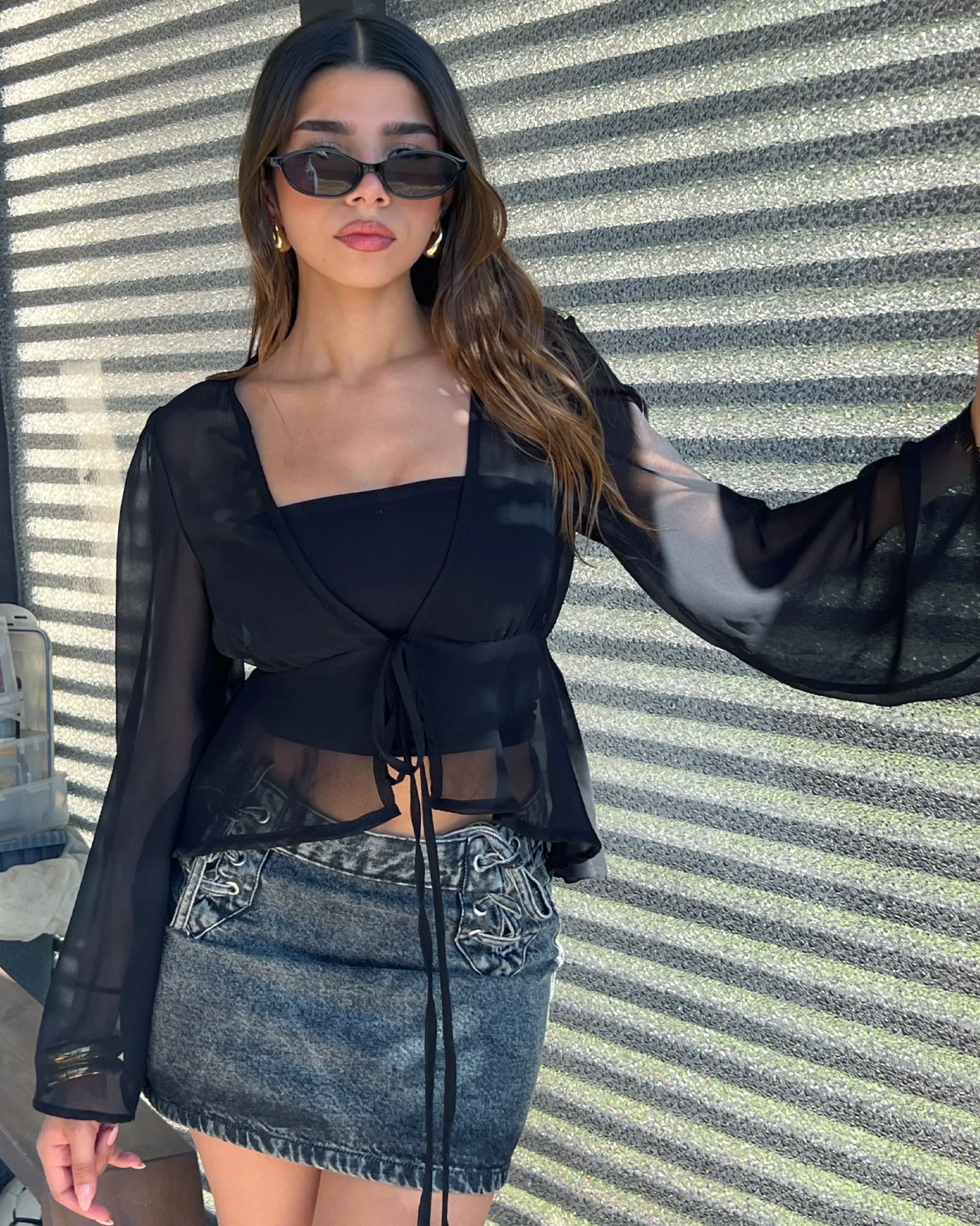 Black Ruffled Chiffon Top