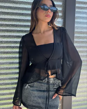 Black Ruffled Chiffon Top