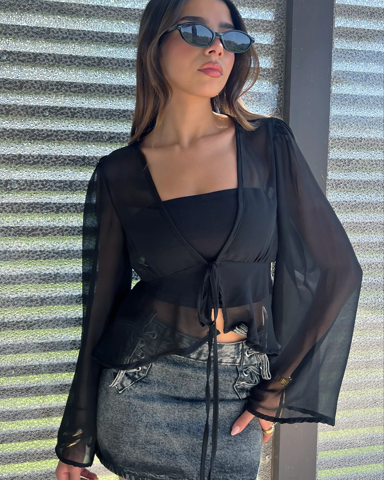 Black Ruffled Chiffon Top
