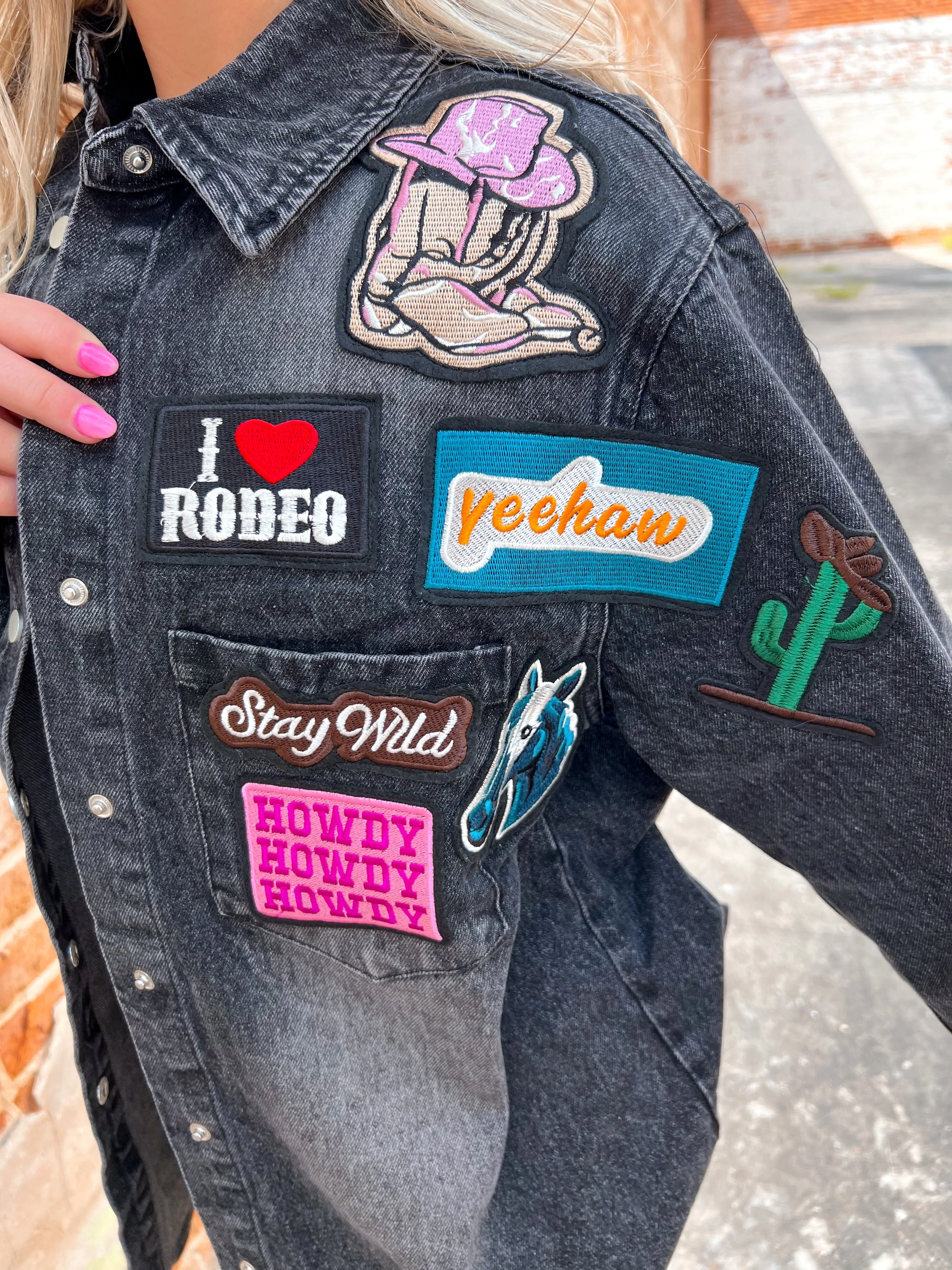 Hannah Garment Washed Western Patchwork Jacket
