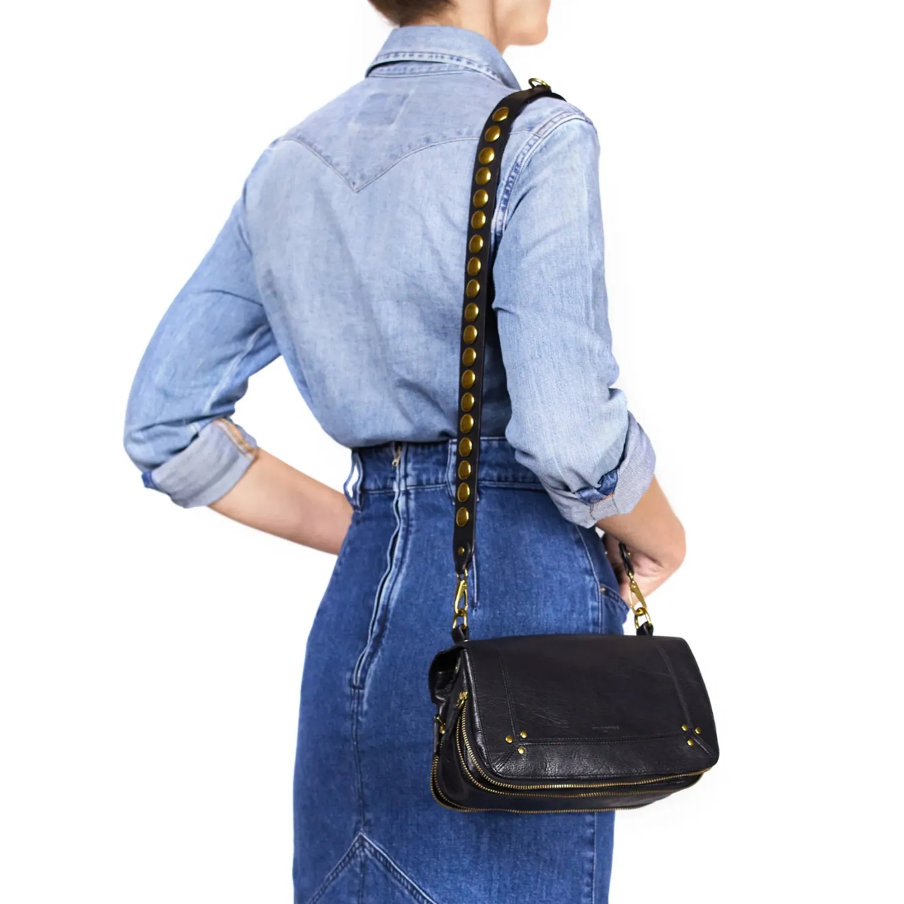 JEROME DREYFUSS BANDOULIERE FESTIVAL STRAP IN BLACK & BRASS