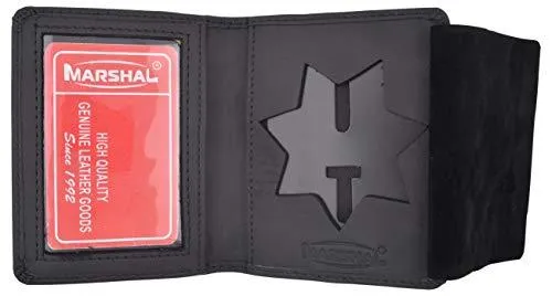 Leather Badge Holder 7 Pointed Star Compact, Low Profile Case with Single Id Window 2535TABK