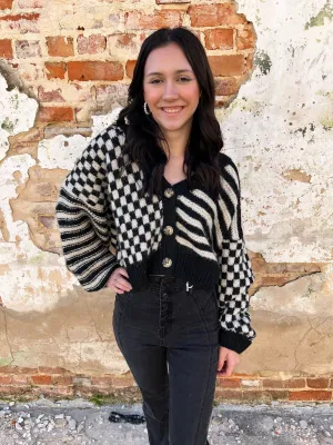Lola Stripe and Checkered Drop Shoulder Knit Cardigan