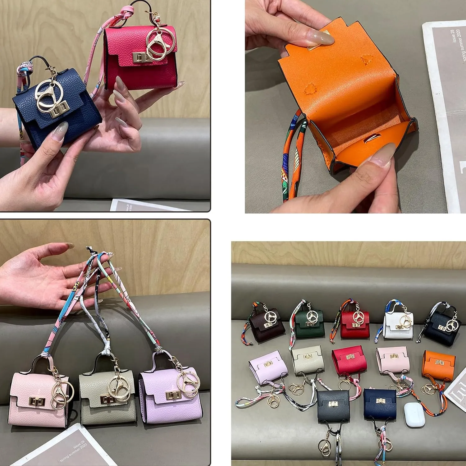 Mini Backpack Keychain Coin Purse for Women Small Keychain Purse Change Pouch Key Chain Change Purse Little Miniature Bag Charm Cute Key Headset Bag (White)