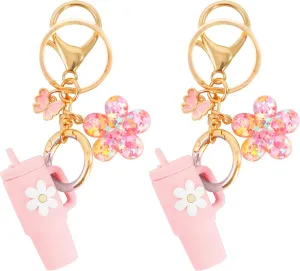 Mini Tumbler Keychain, 2PCS Cute Mini Cup Keychain Charm for Stanley Cup Accessories Backpack Bag for Women Girls