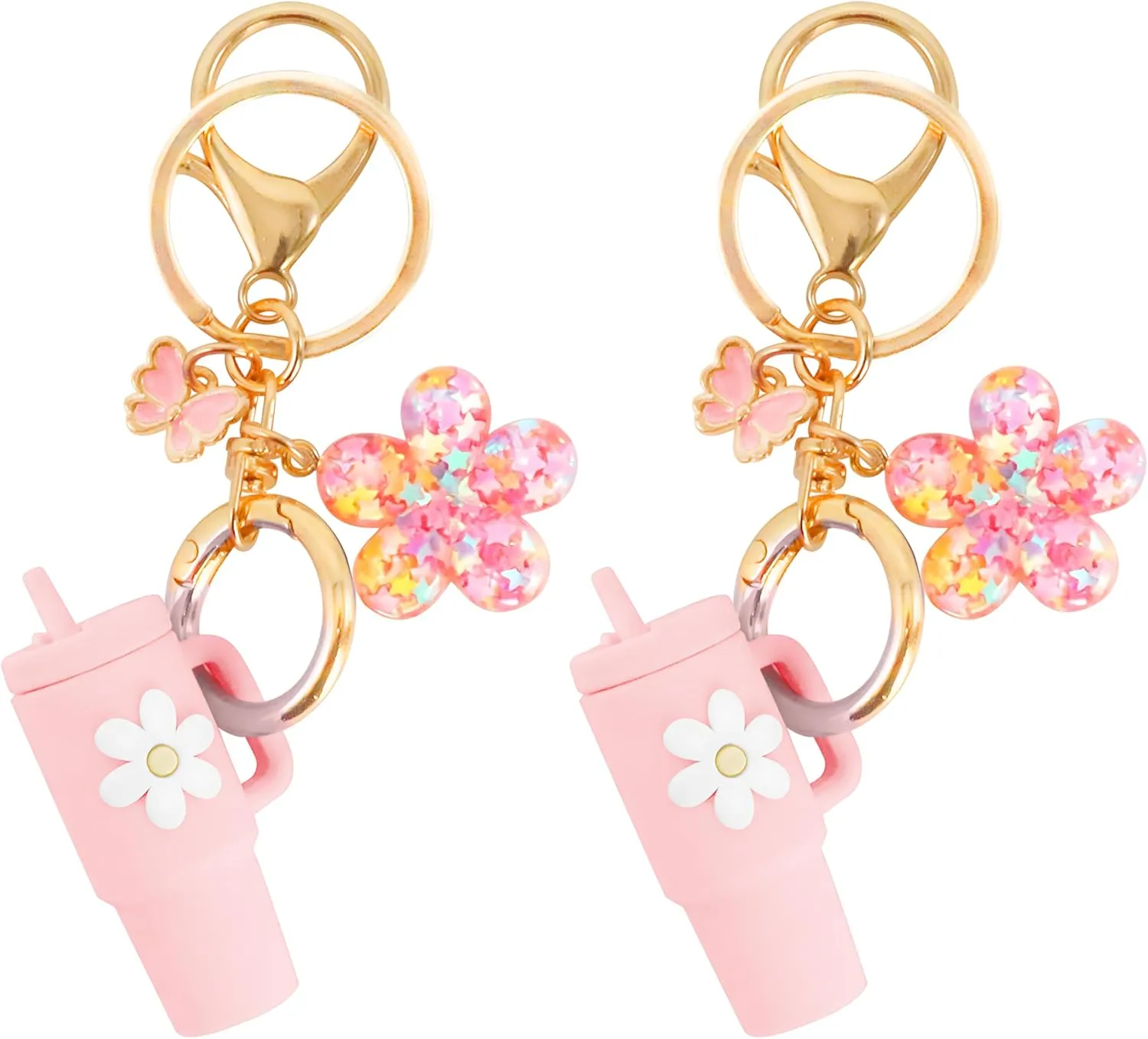Mini Tumbler Keychain, 2PCS Cute Mini Cup Keychain Charm for Stanley Cup Accessories Backpack Bag for Women Girls