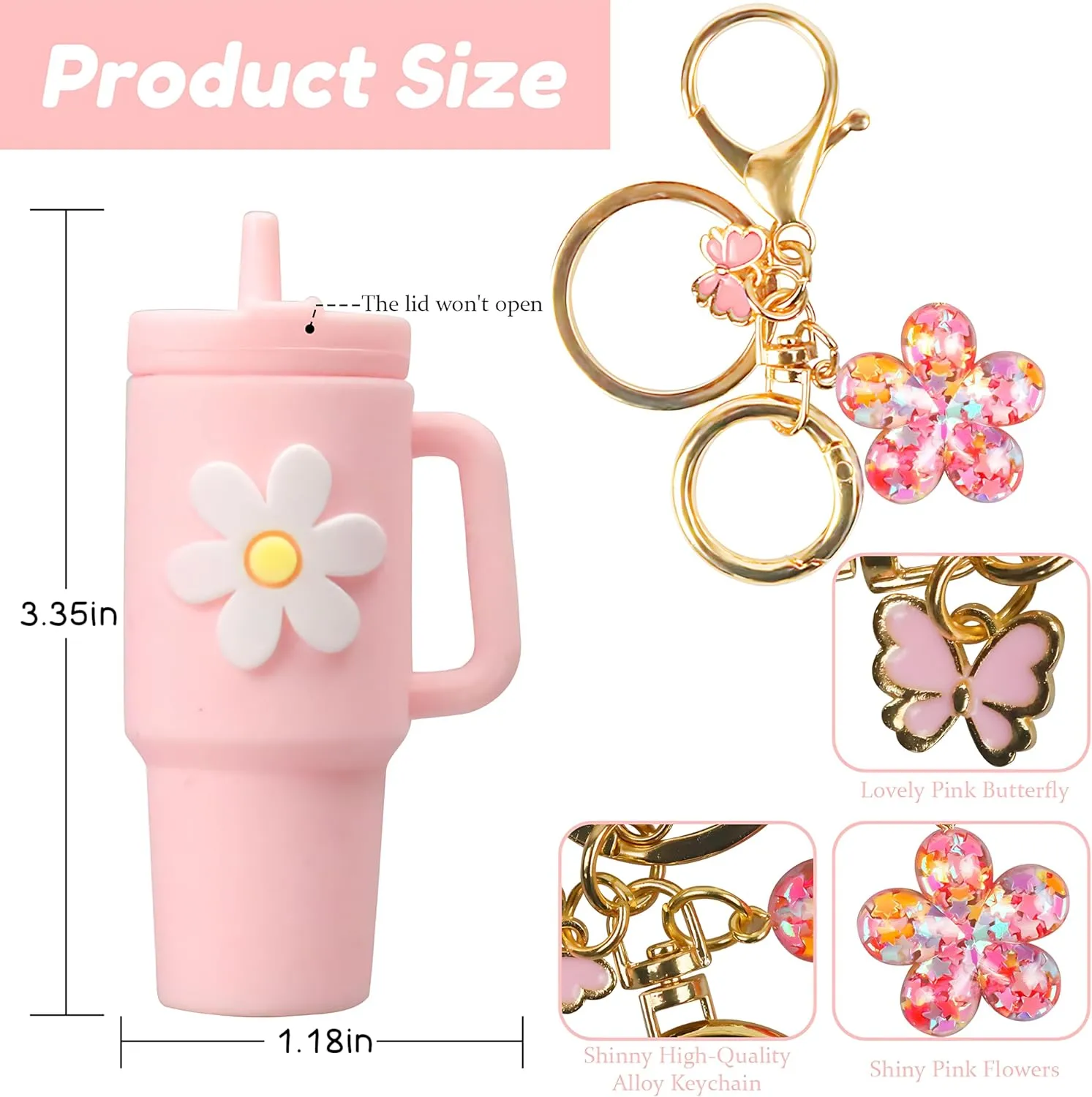 Mini Tumbler Keychain, 2PCS Cute Mini Cup Keychain Charm for Stanley Cup Accessories Backpack Bag for Women Girls