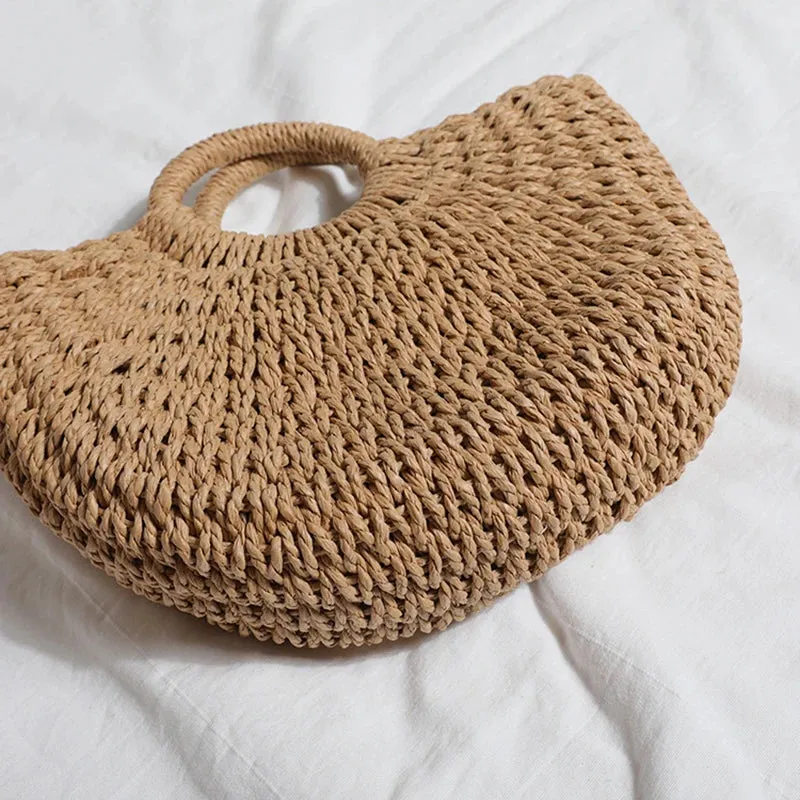 Summer Handmade Moon Straw Bag for Women