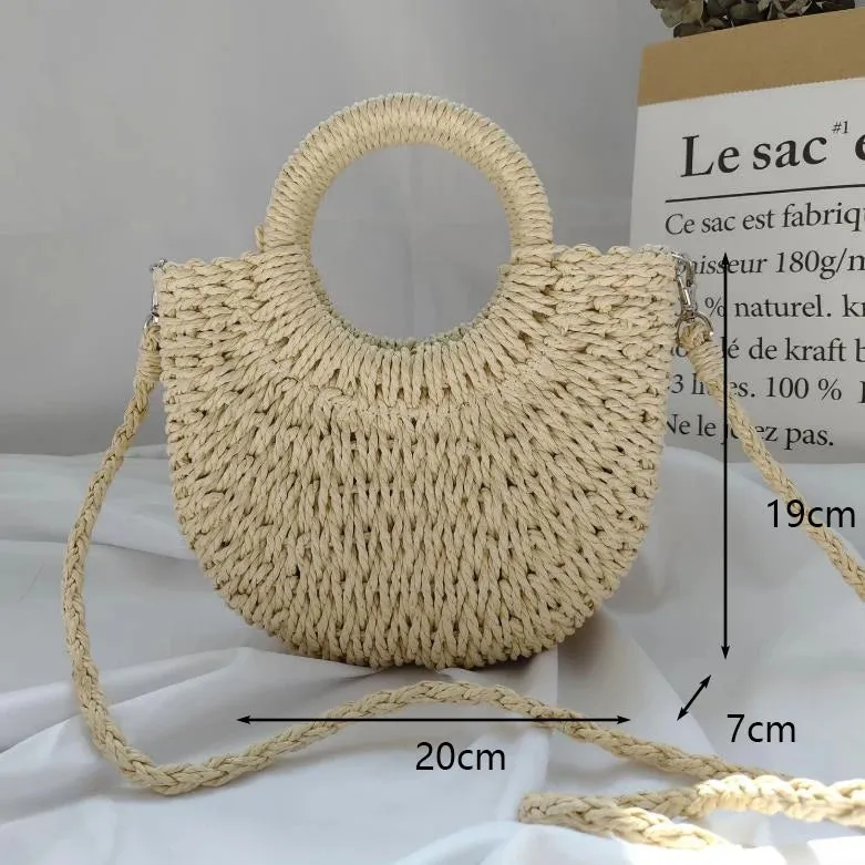 Summer Handmade Moon Straw Bag for Women