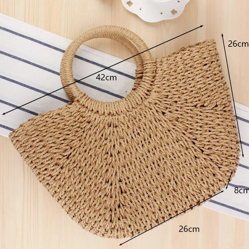 Summer Handmade Moon Straw Bag for Women