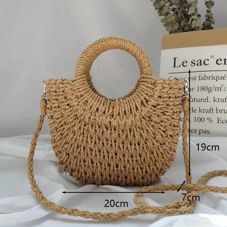 Summer Handmade Moon Straw Bag for Women