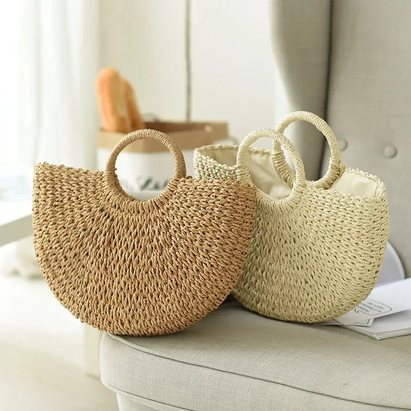 Summer Handmade Moon Straw Bag for Women