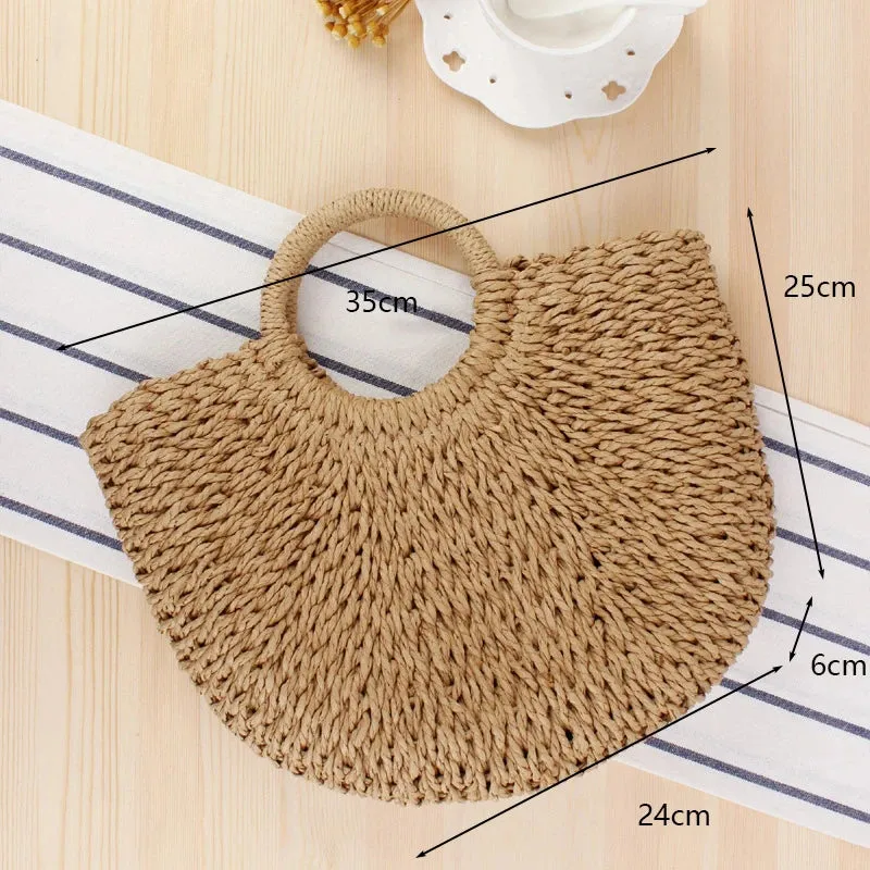 Summer Handmade Moon Straw Bag for Women