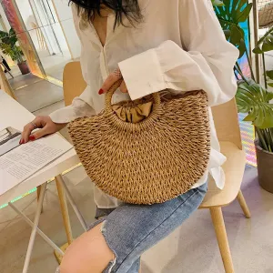 Summer Handmade Moon Straw Bag for Women