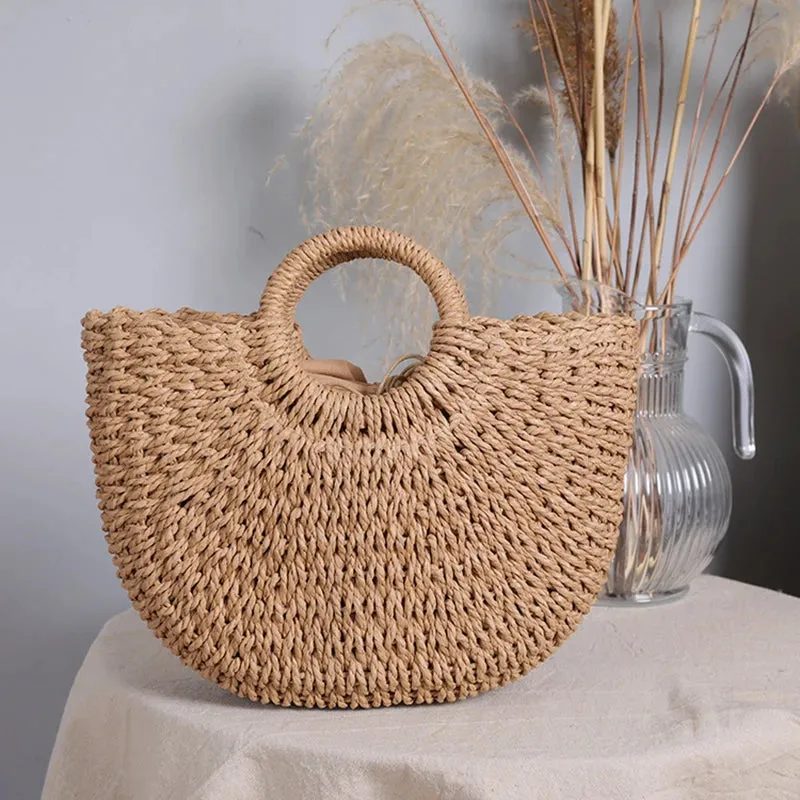 Summer Handmade Moon Straw Bag for Women