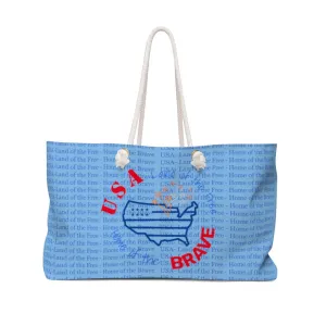 USA- Land of the Free - Home of the Brave Blue Weekender Bag - Design by Teresa Johnson with Land to Sea Home